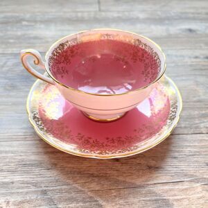 Shelley England Fine Bone China Pink Gold Teacup Saucer Vintage Tea Set White